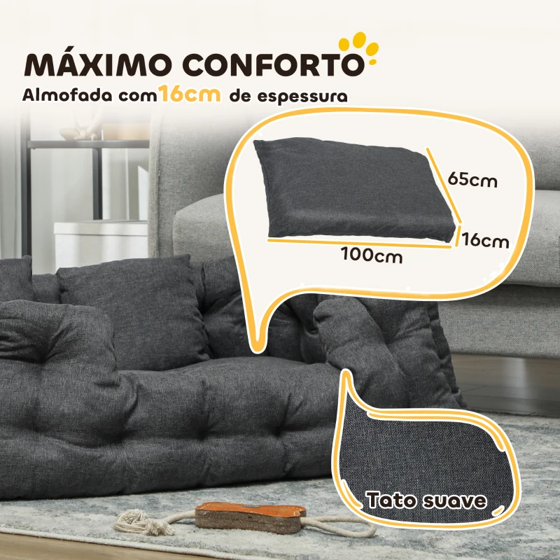 PawHut Cama para Cães Grandes Cama para Animais de Estimação com 2 Almofadas Cama para Cães com Base Antiderrapante 110x70x35 cm Cinza