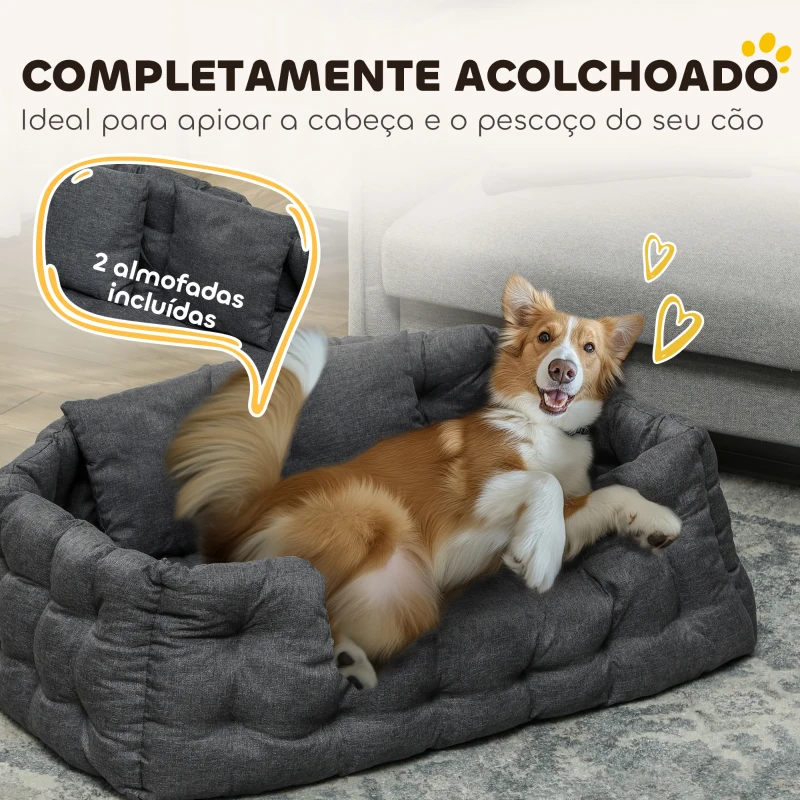 PawHut Cama para Cães Grandes Cama para Animais de Estimação com 2 Almofadas Cama para Cães com Base Antiderrapante 110x70x35 cm Cinza