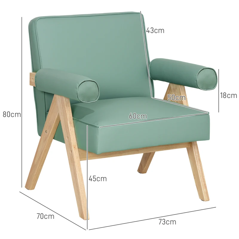 HOMCOM Poltrona Sala de Estar Poltrona Nórdica Poltrona Estofada em PU com Apoio para os Braços 73x70x80 cm Verde