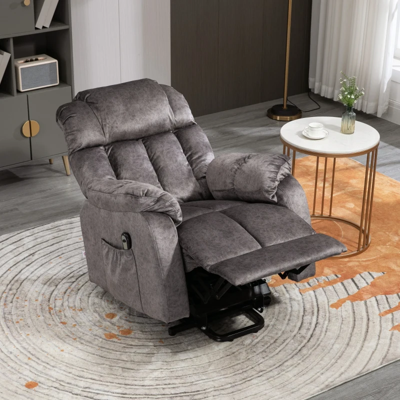 HOMCOM Poltrona Levanta Pessoas Estofada em Veludo com Reclinação Elétrica 135° e Apoio para os Pés 83x91x100 cm Cinza