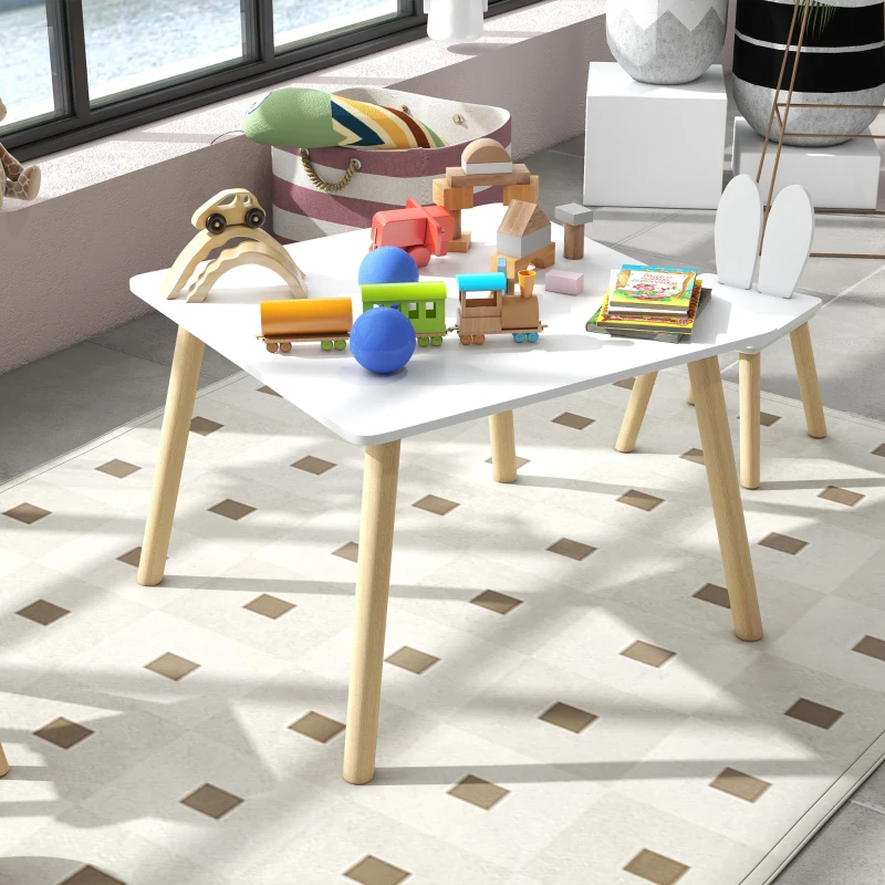 AIYAPLAY Mesa Infantil com Encosto de Cadeiras com Orelhas de Coelho Mesa Infantil para Sala de Jogos de Berçário Branca