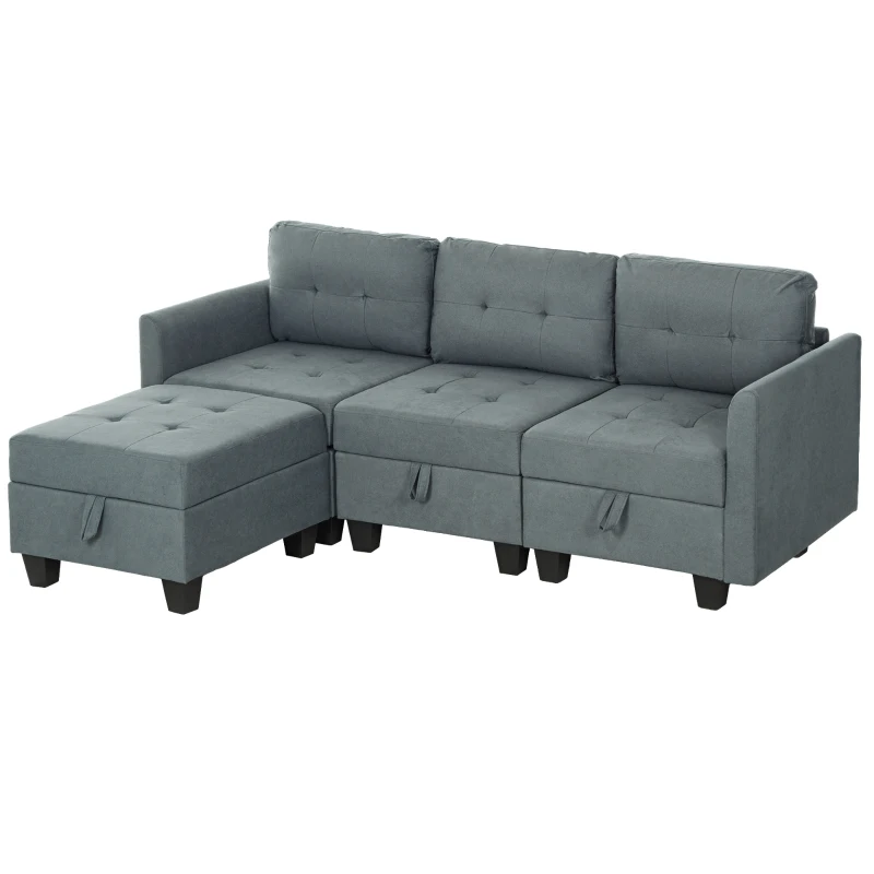 HOMCOM 'L' Shape Modular Sofa, with Storage - Dark Grey