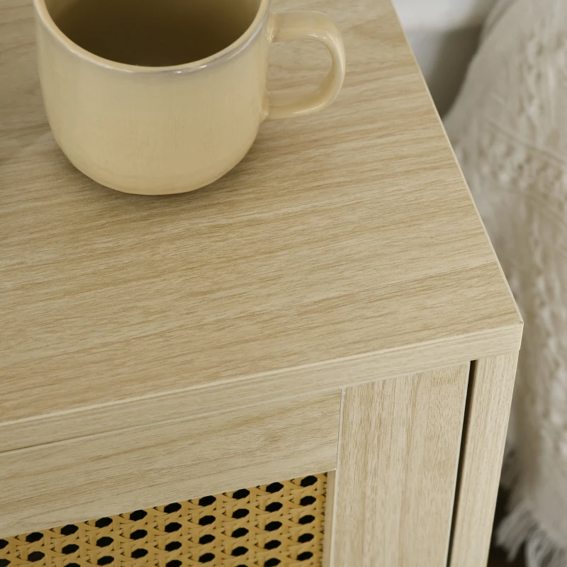 HOMCOM Mesa de Cabeceira com Porta de Vime Estilo Cannage com Pés de Metal 43x30x51 cm Madeira e Preto