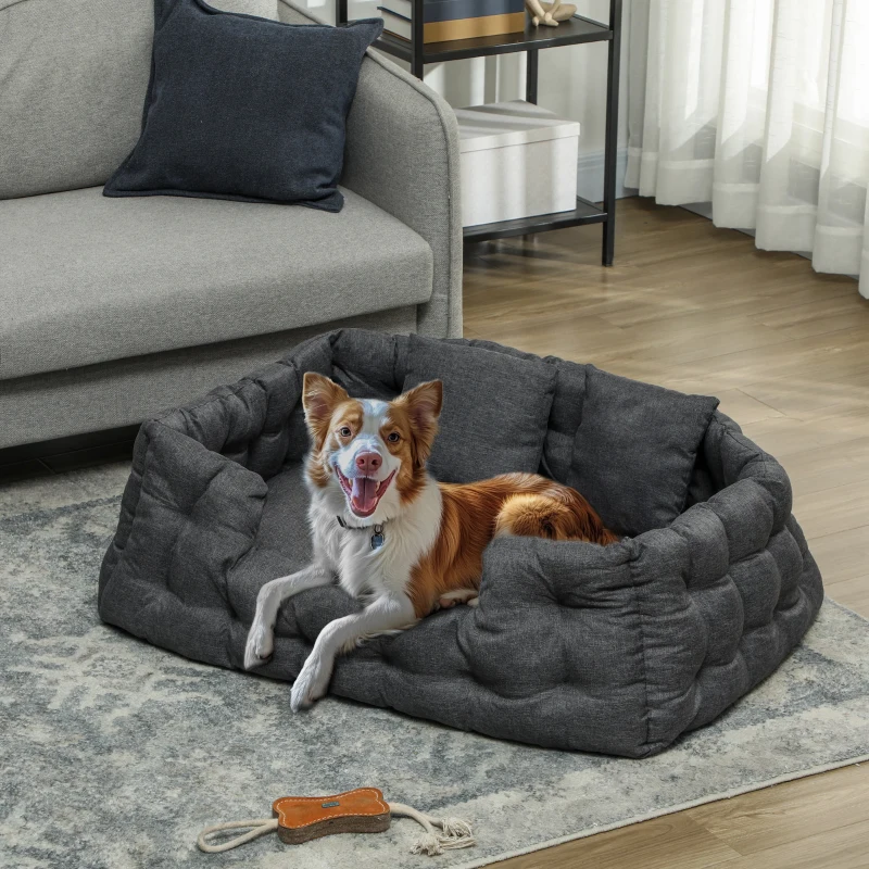 PawHut Cama para Cães Grandes Cama para Animais de Estimação com 2 Almofadas Cama para Cães com Base Antiderrapante 110x70x35 cm Cinza