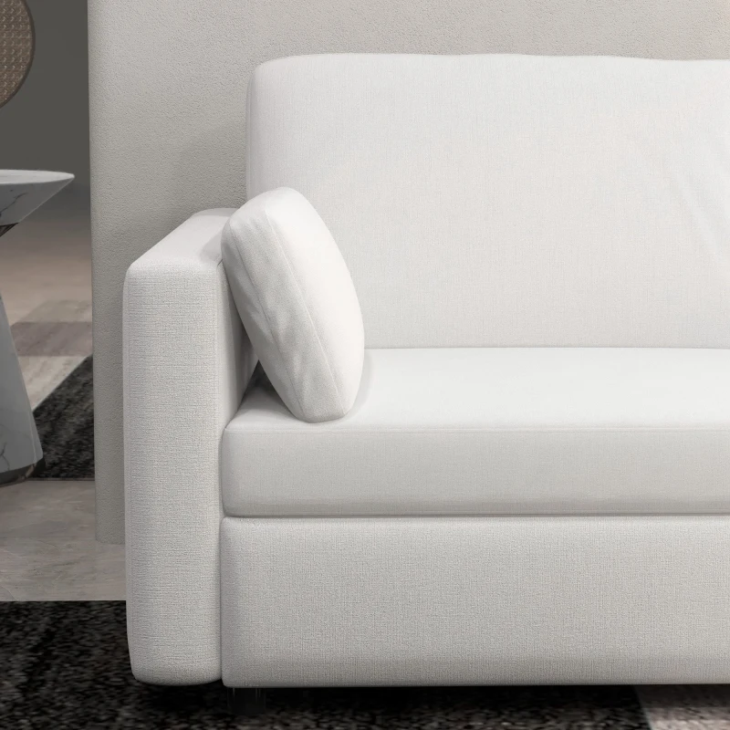 HOMCOM Sofá de 3 Lugares Sofá Sala de Estar Estofado em Poliéster com 2 Almofadas Acolchoadas 178x82x85 cm Creme