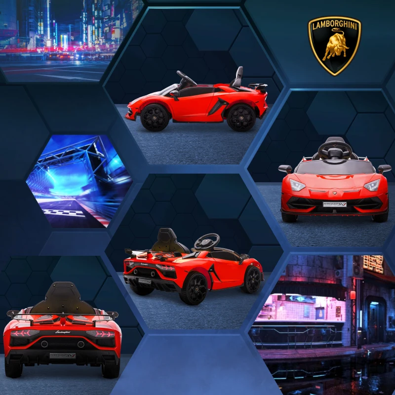 HOMCOM Carro Elétrico Lamborghini para Crianças 12V Velocidade 5km/h Controlo Remoto MP3 e Luzes 107,5x63x42 cm Vermelho