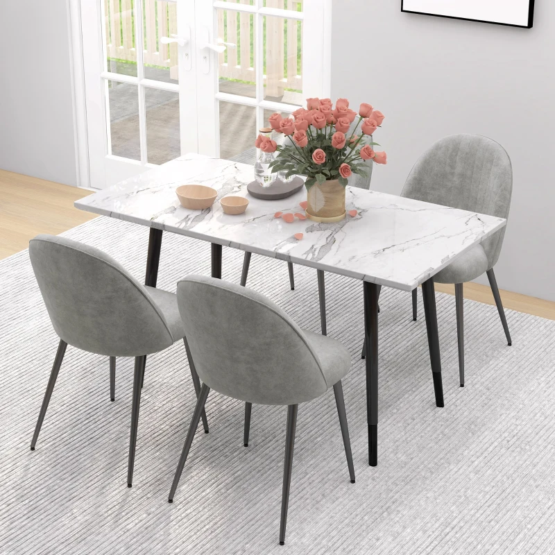 HOMCOM Conjunto de 4 Cadeiras de Sala de Jantar Modernas Cadeiras Estofadas em Veludo com Encosto Alto e Pés de Aço 50x52x83 cm Cinza