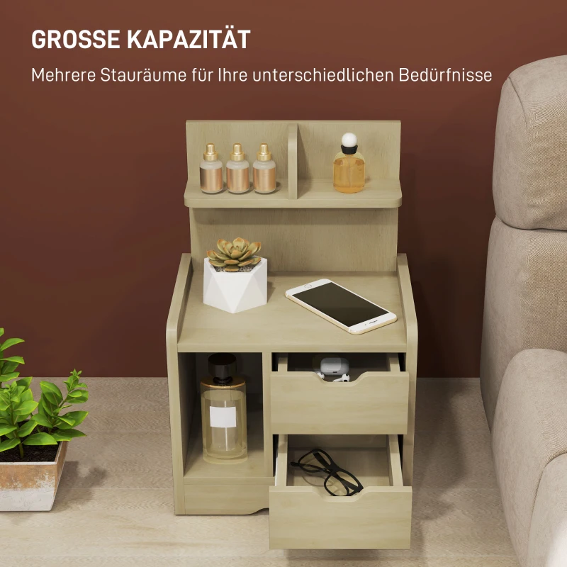 HOMCOM Nachtkastje met 2 Laden, Open Vak, 40x30x60 cm, Houtdecor(m-5)