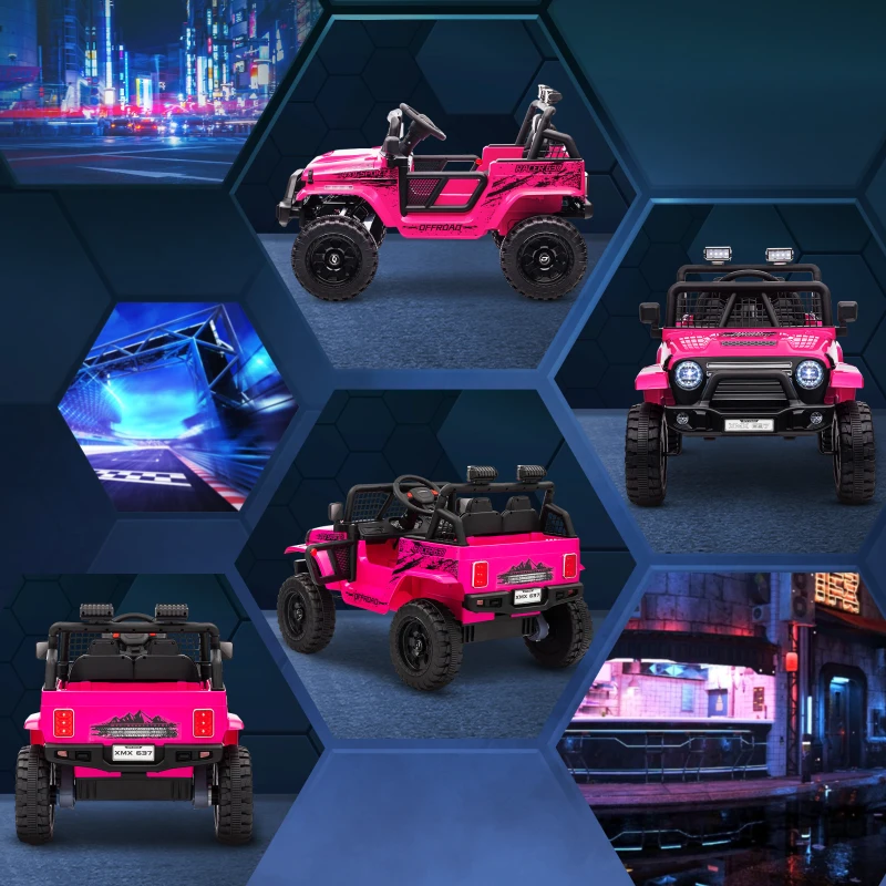 AIYAPLAY 12V Battery Powered Kids Ride On Car, Electric Truck w/ Spring Suspension, Remote, Music Horn Lights - Pink