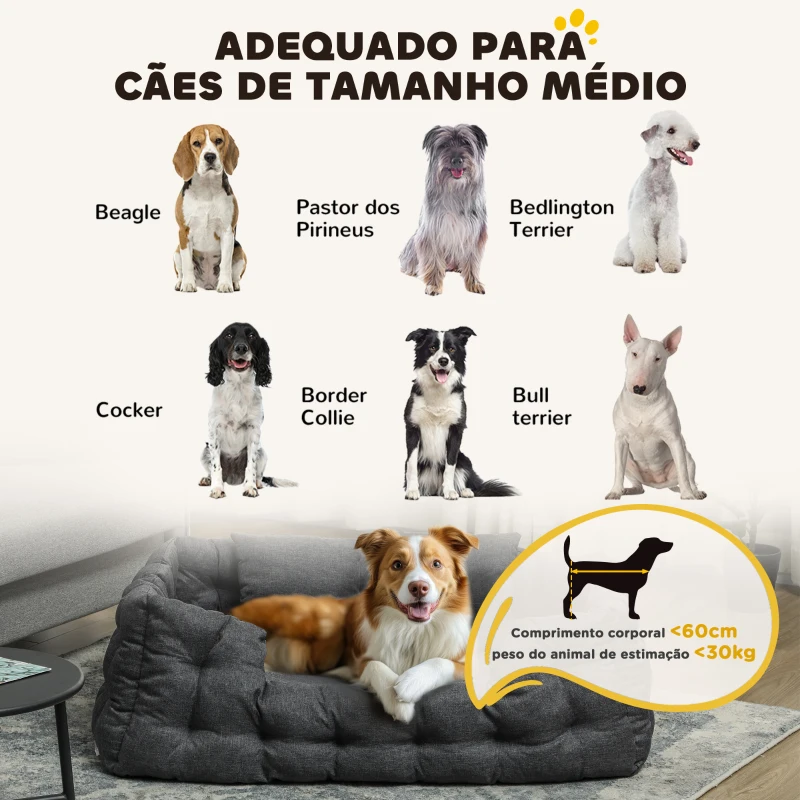 PawHut Cama para Cães Grandes Cama para Animais de Estimação com 2 Almofadas Cama para Cães com Base Antiderrapante 110x70x35 cm Cinza