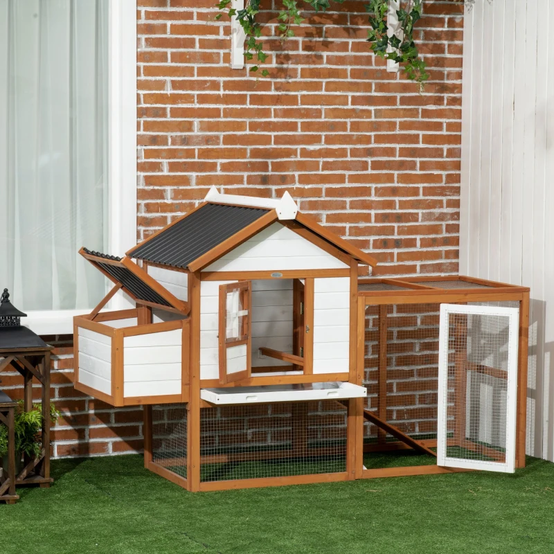 PawHut Galinheiro de Madeira para Exterior para 2-4 Galinhas com 2 Poleiros Ninho Bandeja Amovível e Rampa 181x79,5x117,5cm Madeira