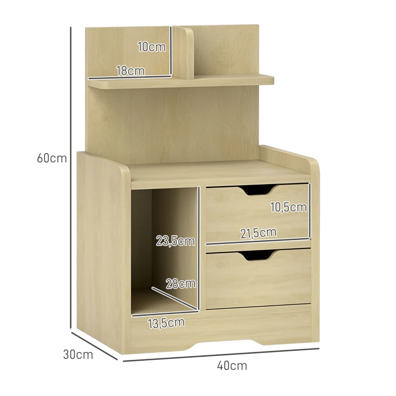 HOMCOM Nachtkastje met 2 Laden, Open Vak, 40x30x60 cm, Houtdecor(m-3)
