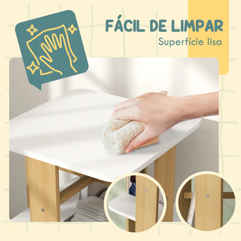 AIYAPLAY Estante para Livros Infantil Estante para Crianças com Rodas 3 Prateleiras 48x48x99,5 cm Branco e Madeira