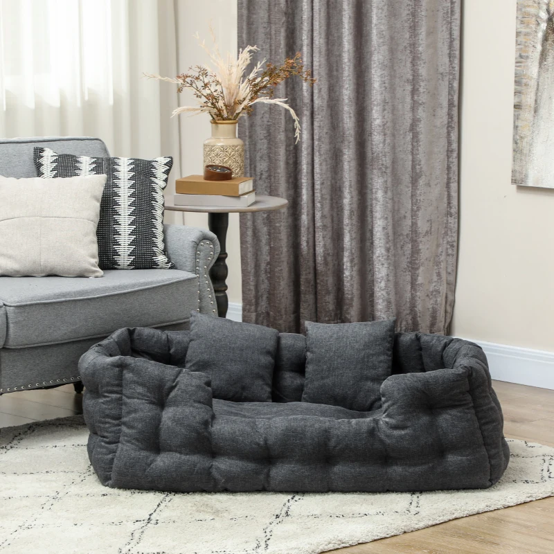PawHut Cama para Cães Grandes Cama para Animais de Estimação com 2 Almofadas Cama para Cães com Base Antiderrapante 110x70x35 cm Cinza