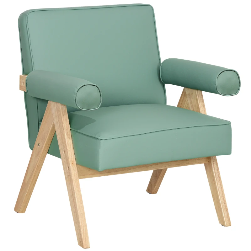HOMCOM Sillón de Salón Tapizado en PU con Reposabrazos y Marco de Madera de Caucho para Dormitorio Carga 120 kg Verde