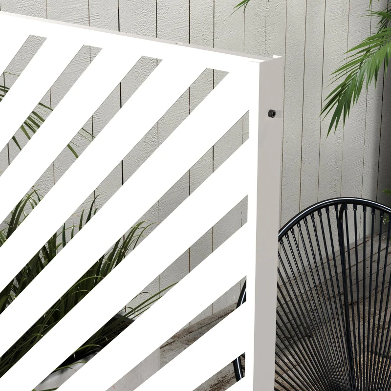 Outsunny Biombo de Exterior Separador de Ambientes com 3 Peças com Padrão de Linhas Transversais e Estrutura de Aço 122x45x198 cm Branco