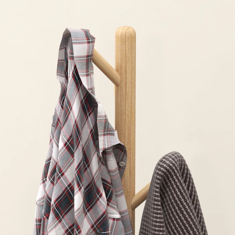 HOMCOM Cabide de Pé de Madeira com 8 Ganchos para Pendurar Roupa e Bolsas Forma de Árvore para Corredor Entrada 40x40x165 cm Natural