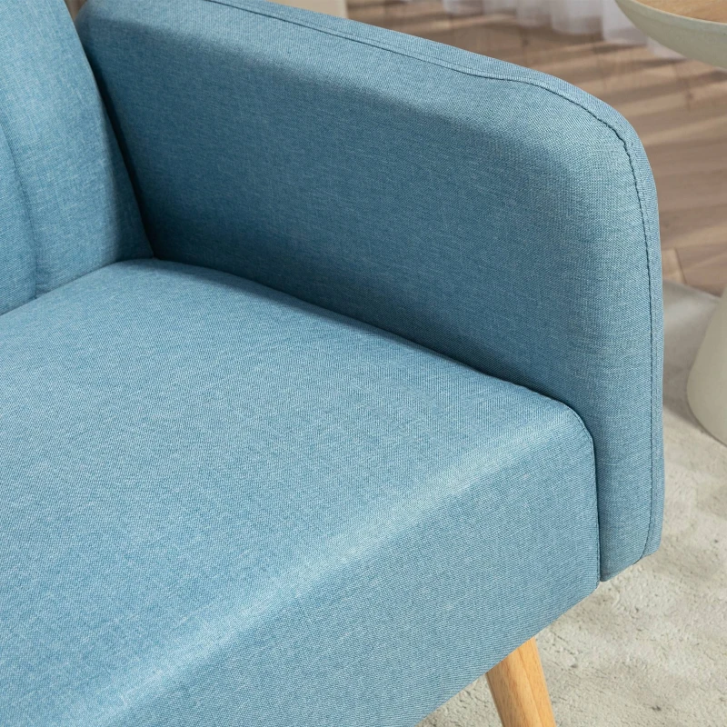 HOMCOM Sofá Cama de 2 Lugares com Encosto Ajustável em 3 Posições Apoio para os Braços e Pés de Madeira 173x75x73 cm Azul Claro