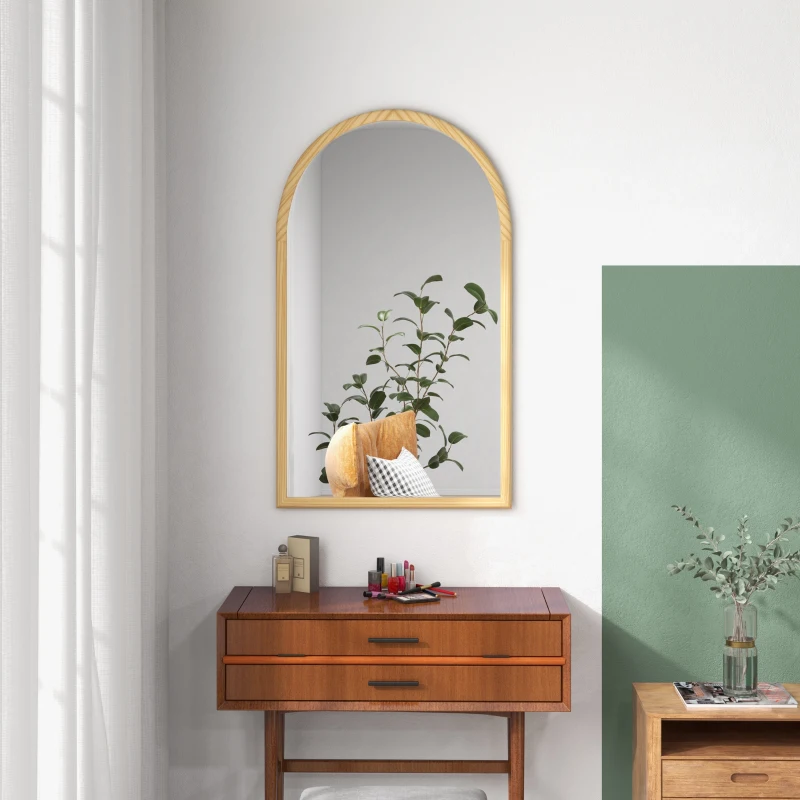 HOMCOM Espelho de Parede 65x110 cm Espelho de Entrada com Estrutura de Madeira em Forma de Janela Espelho Decorativo Madeira