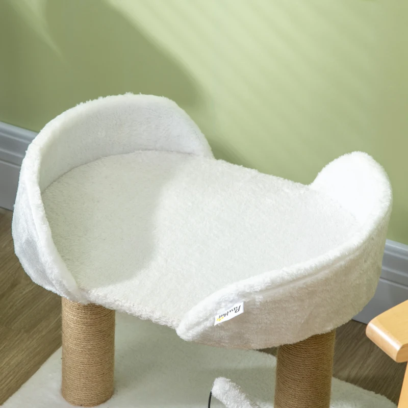PawHut Arranhador para Gatos Pequenos Altura 42 cm Arranhador para Gatos com Cama Bolas Supensas e Postes de Juta 48x38x42 cm Branco