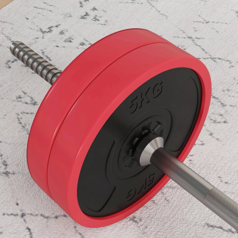 SPORTNOW Conjunto de Barra de Pesos 30 kg com Discos Conjunto de Musculação com 6 Discos e 1 Barra para Treino de Força Levantamento de Pesos 170x26x26 cm Vermelho
