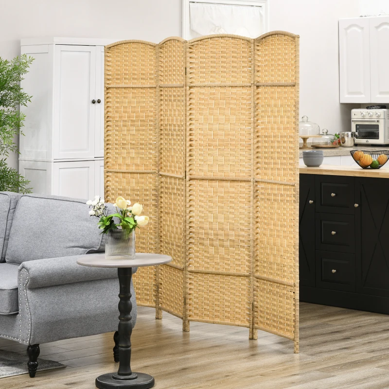 HOMCOM Biombo Dobrável de 4 Painéis Divisor de Ambientes 180x180 cm Ecrã de Privacidade de Polipropileno Madeira