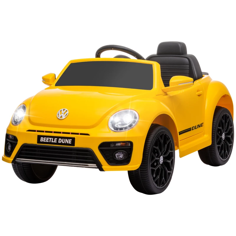 AIYAPLAY Coche Eléctrico para Niños de +3 Años Volkswagen Beetle con Batería 12V Mando a Distancia Faros Bocina y Música Amarillo