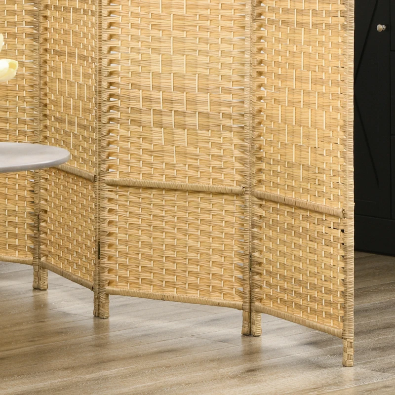 HOMCOM Biombo Dobrável de 4 Painéis Divisor de Ambientes 180x180 cm Ecrã de Privacidade de Polipropileno Madeira