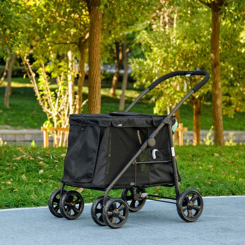 PawHut Wózek dla psa z poduszką, 3 kieszeniami bocznymi, składany, wózek dla psa, 102 cm x 62 cm x 105 cm, Czarny
