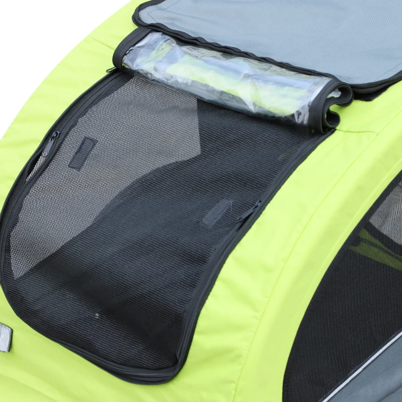 PawHut Haustieranhänger, Hundeanhänger bis 20 kg klappbar Regenschutz Reflektoren grün+grau 155 x 83 x 108cm