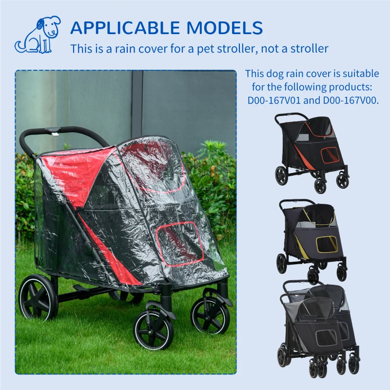 PawHut Rain Cover for Dog Pram, Stroller Buggy with Rear Entry