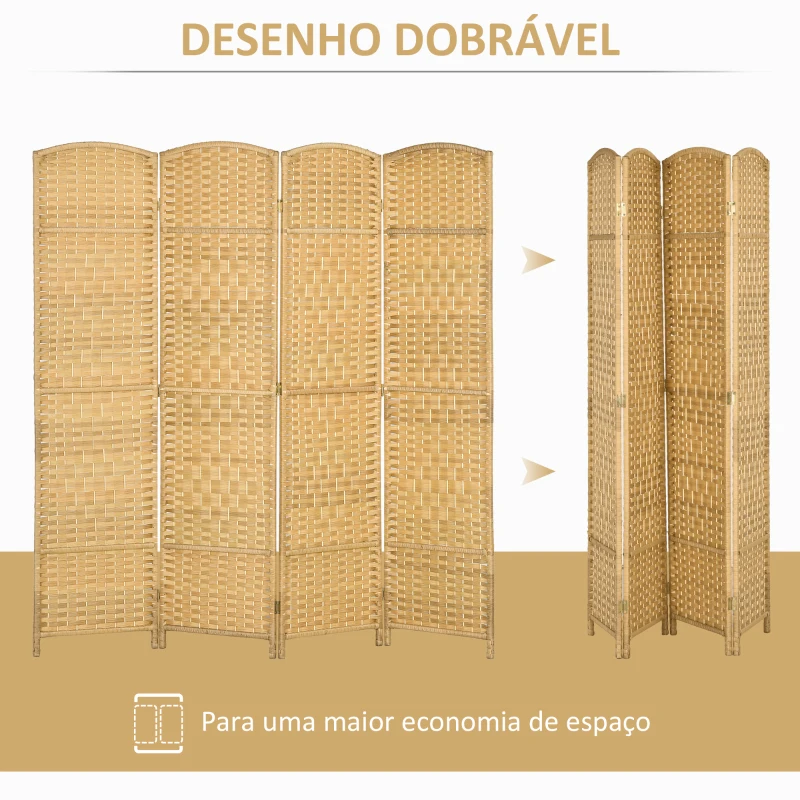 HOMCOM Biombo Dobrável de 4 Painéis Divisor de Ambientes 180x180 cm Ecrã de Privacidade de Polipropileno Madeira
