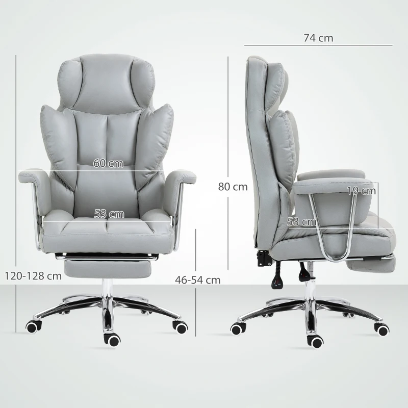 HOMCOM Ergonomiczne Krzesło Biurowe, Tapicerowane, z Podnóżkiem, Regulowana Oparcie, Obrotowe 360°, Jasnoszary(m-3)