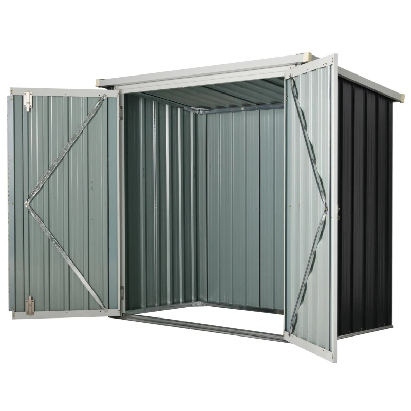 Outsunny Casetta da Giardino in Lamiera di Acciaio con Doppia Porta, 147x86x134cm, Nero e Bianco(m-14)