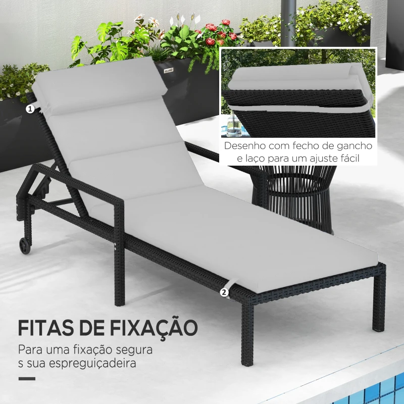 Outsunny Almofada para Espreguiçadeira 196x63x6 cm Almofada Espreguiçadeira de Algodão com Tecido Repelente à Água Cinza Claro