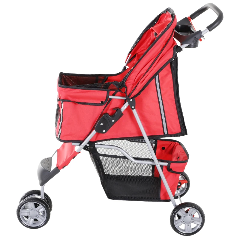 PawHut Hundewagen Hundebuggy bis 10 kg Klappbar Bodenkorb 2 Becherhalter verstellbares Vordach Rot