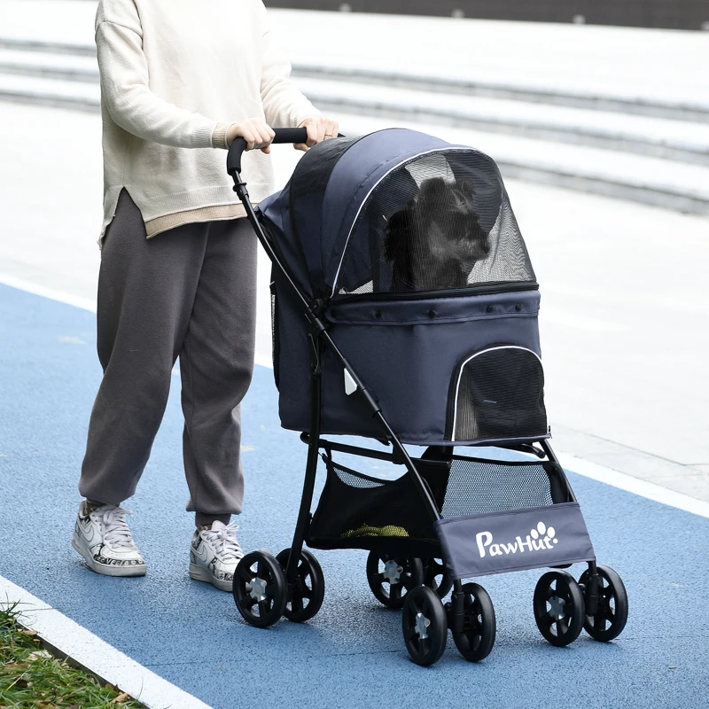 PawHut Hundewagen Hundebuggy bis 10 kg Klappbar Bodenkorb Kissen Seitentasche 81 cm x 48 cm x 99 cm Grau