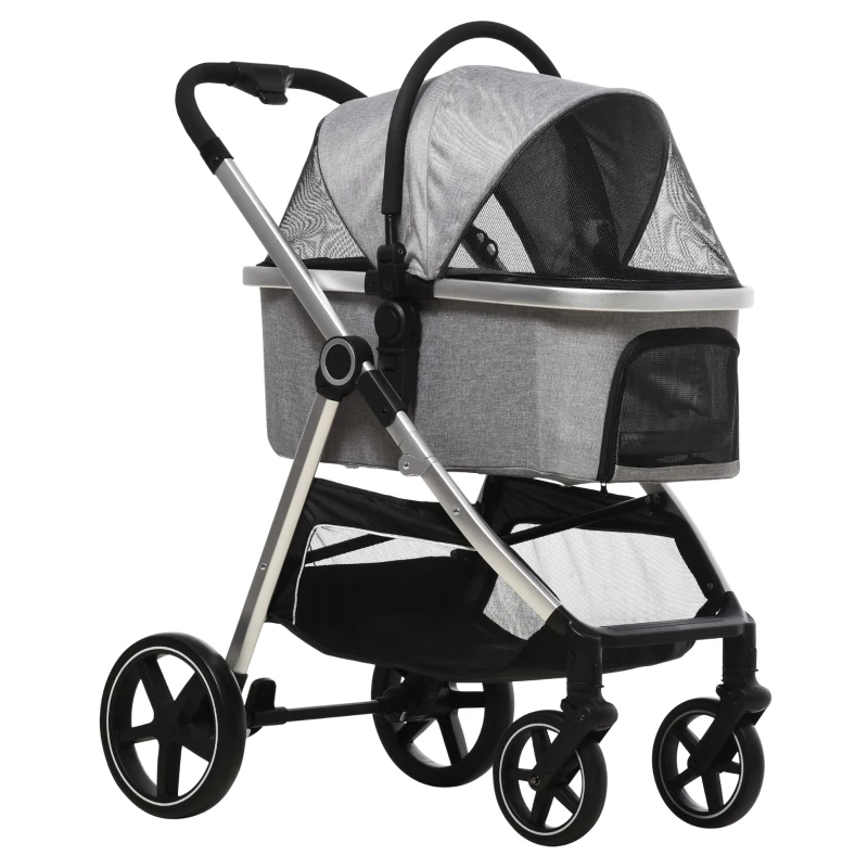 PawHut Hundebuggy Hundewagen bis 10 kg Klappbar Tragtasche Bodenkorb 83 cm x 58 cm x 102 cm, Hellgrau