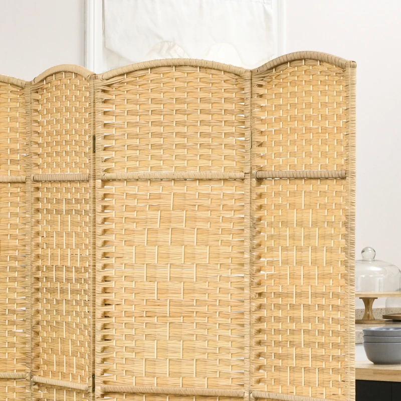 HOMCOM Biombo Dobrável de 4 Painéis Divisor de Ambientes 180x180 cm Ecrã de Privacidade de Polipropileno Madeira