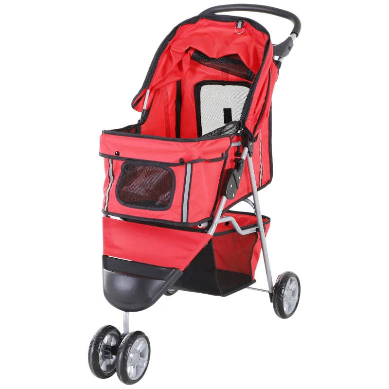 PawHut Hundewagen Hundebuggy bis 10 kg Klappbar Bodenkorb 2 Becherhalter verstellbares Vordach Rot