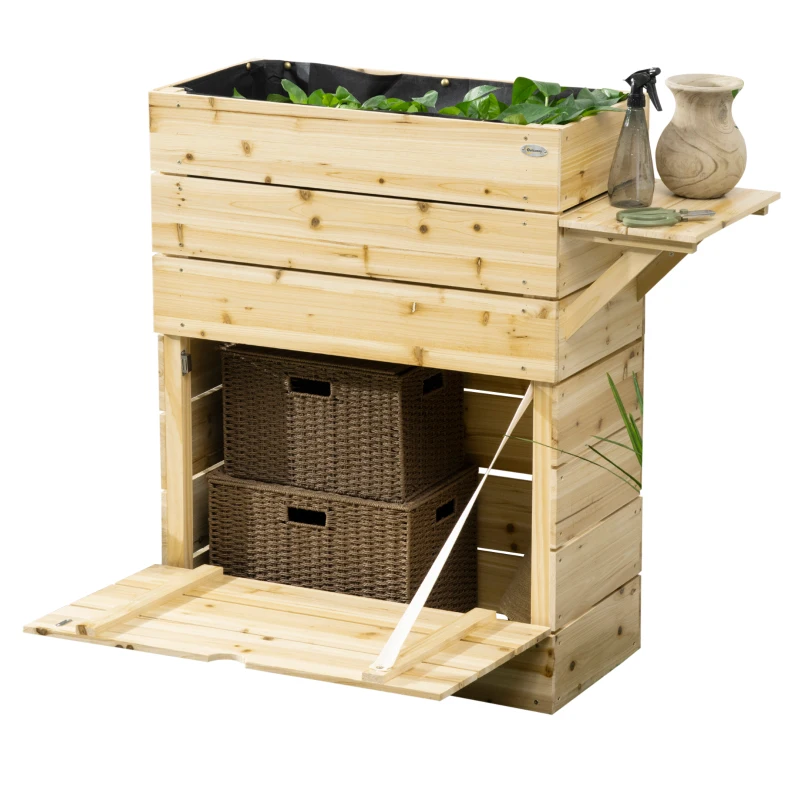 Outsunny podniesione łóżko donica pudełko na kwiaty ze stołem, szafka do ogrodu