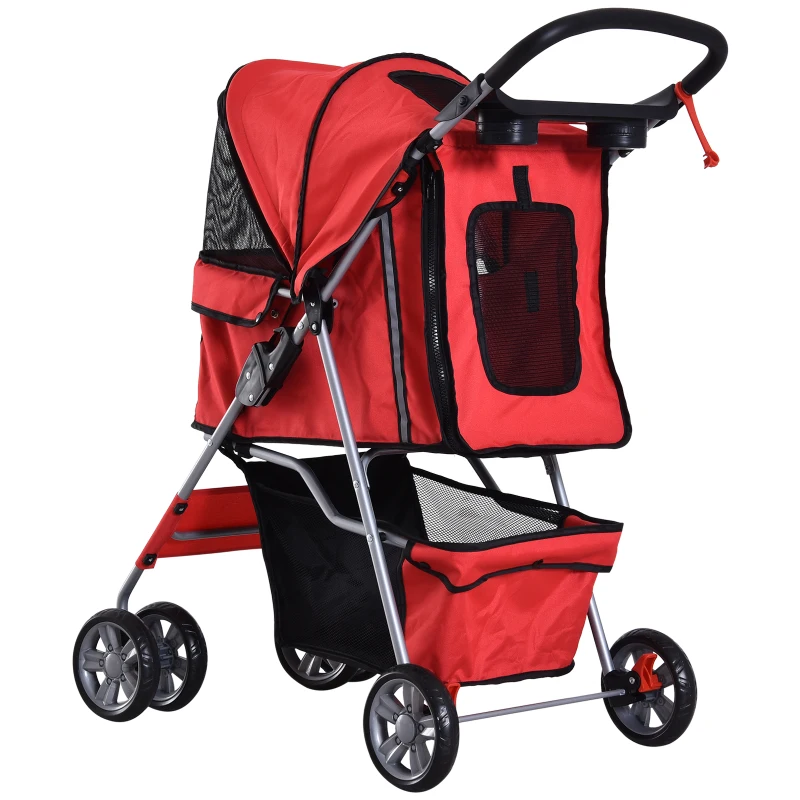 PawHut Hundewagen Hundetrolley bis 10 kg Klappbar mit Becherhalter Sonnendach Rot