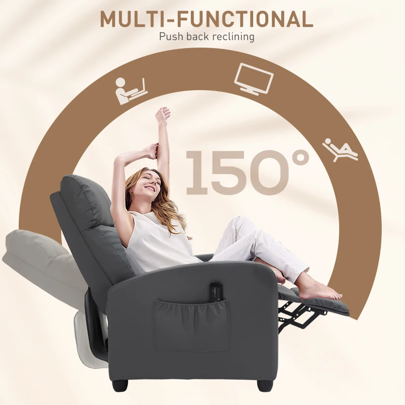 HOMCOM Fotoliu de Masaj cu 8 Moduri și 5 Intensități, Suport pentru Picioare și Telecomandă, 68x88x98 cm, Gri(m-5)