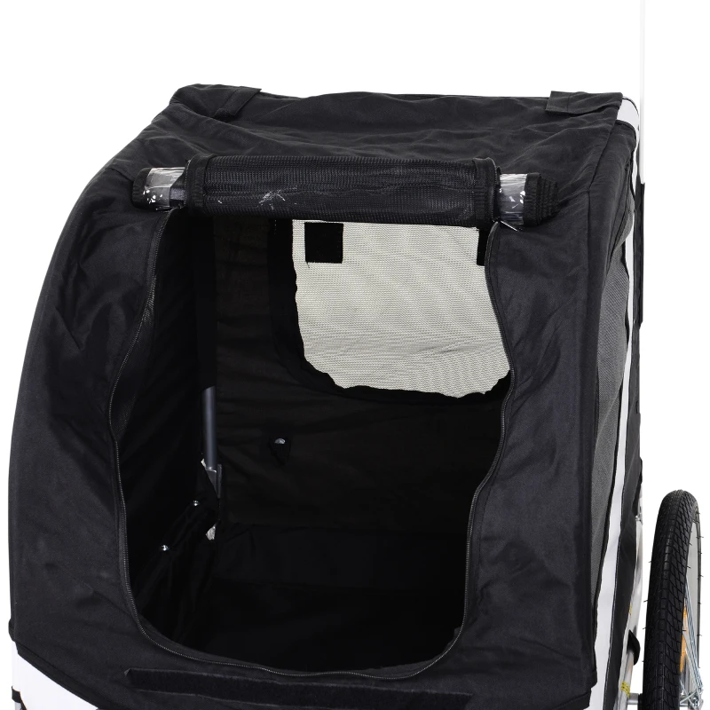 PawHut Fahrradanhänger Hundeanhänger bis 20kg Netzfenster, aufrollbare Abdeckung, Universalkupplung Weiß+Schwarz