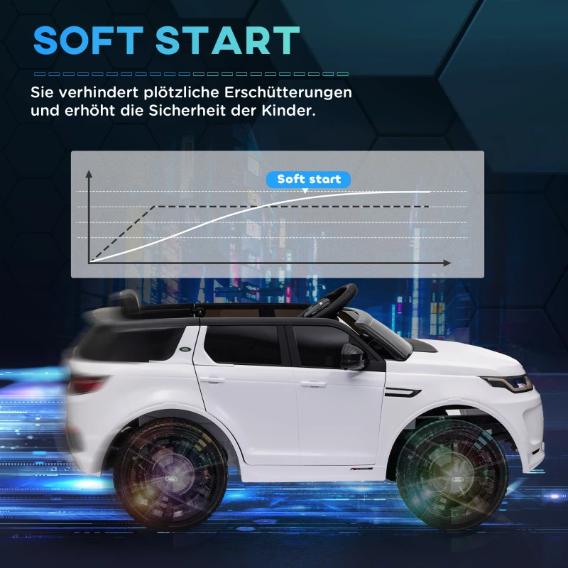 AIYAPLAY Elektryczny samochód dla dzieci, 12V pojazd dziecięcy z pilotem, oświetleniem LED, muzyką i klaksonem, 3-6 lat, Biały