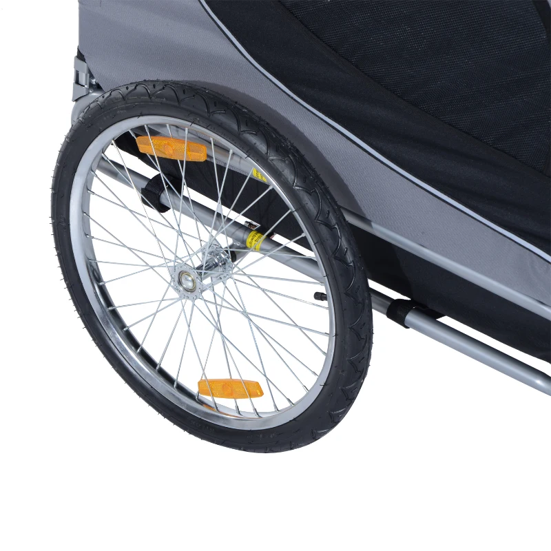 PawHut Hundeanhänger Fahrradanhänger bis 20kg klappbar mit Universalkupplung Reflektoren Flagge lagerbar Stahl+Polyster Grau+Schwarz 130 x 73 x 90cm