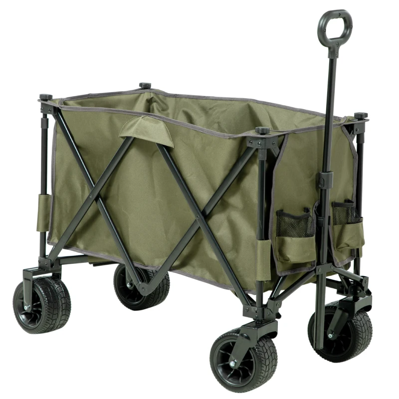 Outsunny Bollerwagen, klappbar, 7 Seitentaschen, verstellbarer Griff, bis 120 kg, Stahl, grün, 100 x 48 x 100,5 cm