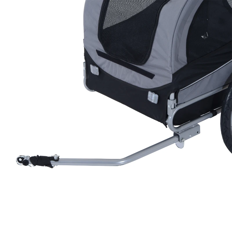 PawHut Hundeanhänger Fahrradanhänger bis 20kg klappbar mit Universalkupplung Reflektoren Flagge lagerbar Stahl+Polyster Grau+Schwarz 130 x 73 x 90cm