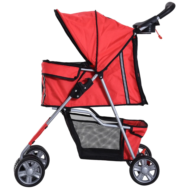 PawHut Hundewagen Hundetrolley bis 10 kg Klappbar mit Becherhalter Sonnendach Rot