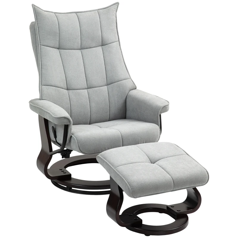 HOMCOM Relaxsessel mit Hocker, drehbar, Wippfunktion, verstellbare Rückenlehne, bis 150 kg, Grau